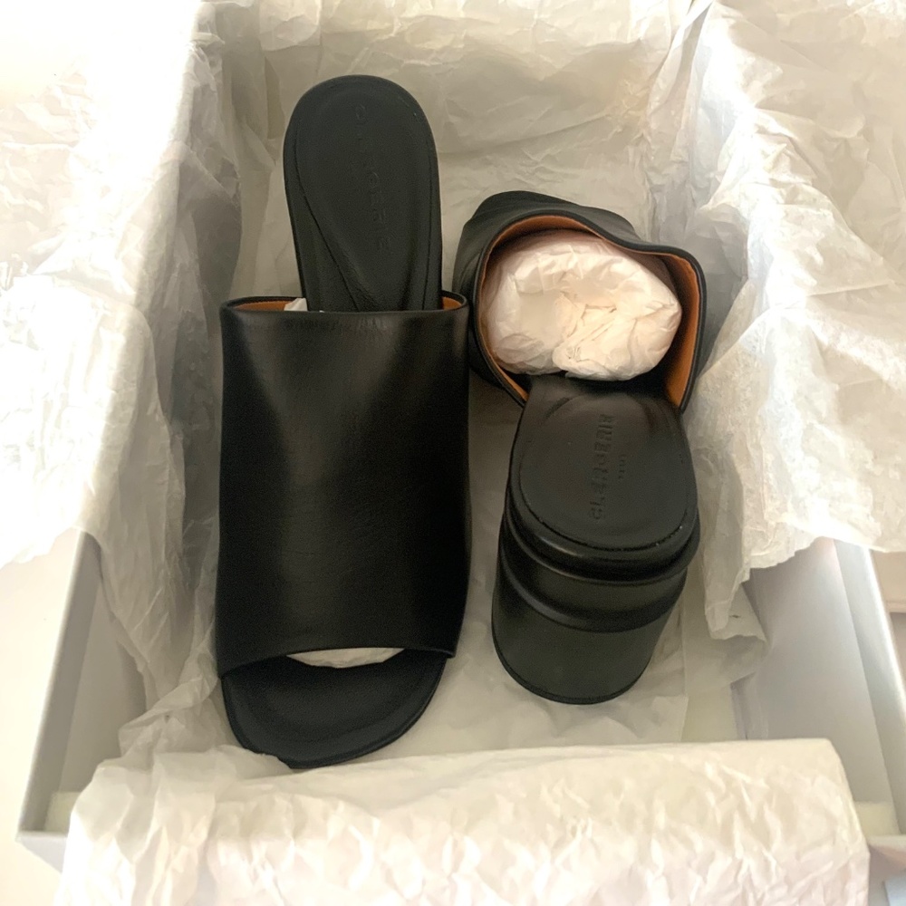 ROBERT CLERGERIE ALLEGRIA MULE BLACK LEATHER block Heel Open Toe Slip On Sandals - Picture 6 of 16